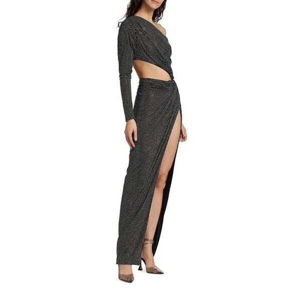 Ronny Kobo Lorinna Metallic Cut Out Slit Gown - Picture 3 of 11